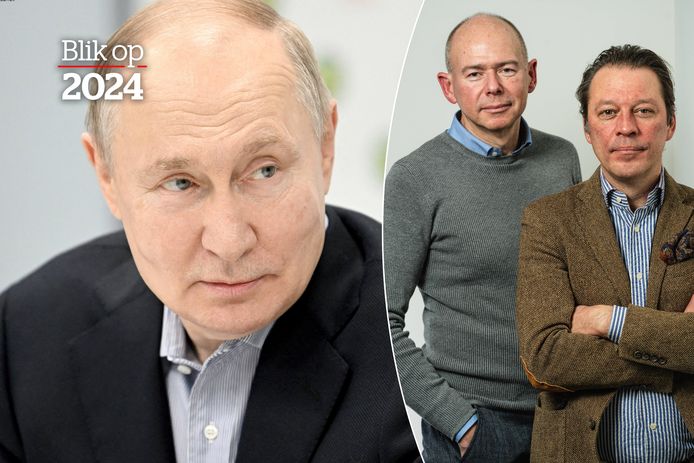 Links: de Russische president Vladimir Poetin. Rechts: Kolonel Roger Housen (links) en professor Koert Debeuf.