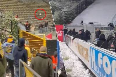 KIJK. Supporters Union en Cercle amuseren zich met sneeuwballengevecht