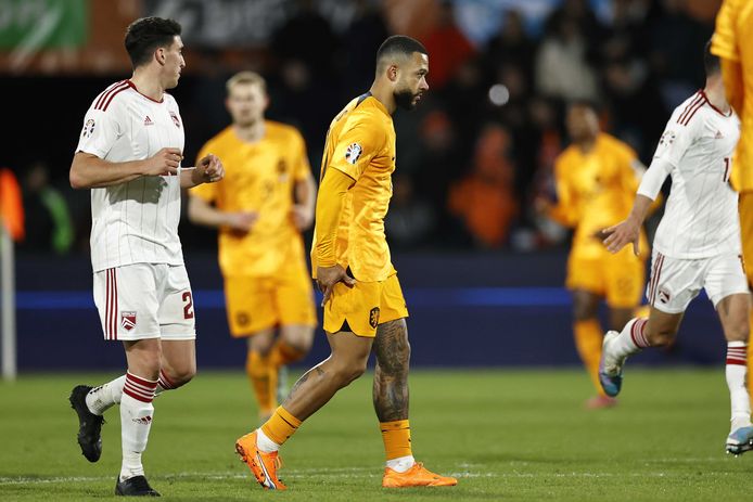 Memphis Depay viel uit in de wedstrijd tegen Gibraltar.