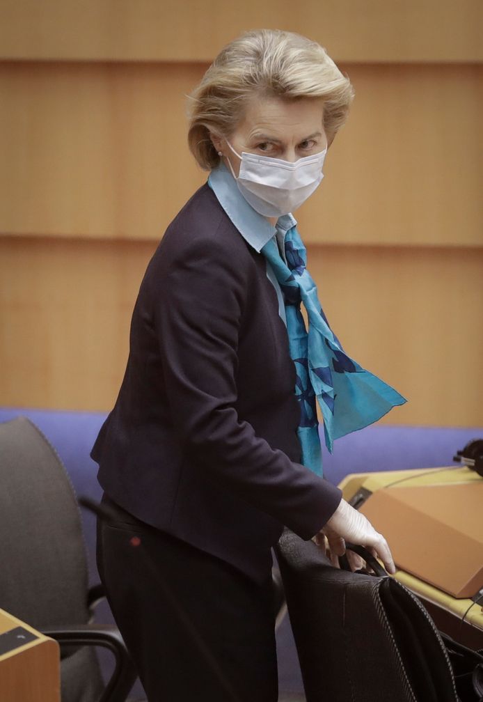 Ursula von der Leyen tijdens een vergadering van het Europese Parlement in Brussel.