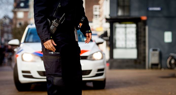 2015-01-22 12:54:29 GRONINGEN ILLUSTRATIE - Een politieagent op straat. Agent, politie, politieauto, politiewagen, dienstwagen, dienstauto. ANP XTRA KOEN VAN WEEL