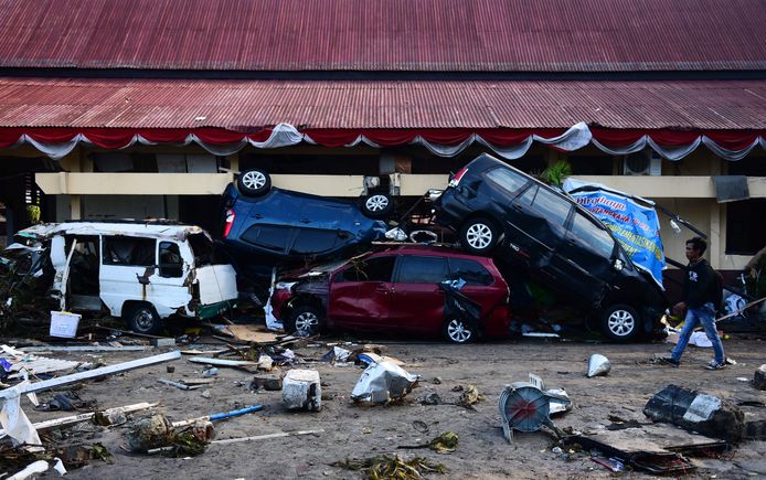 Een beeld van de ravage die de tsunami heeft achtergelaten in Palu.