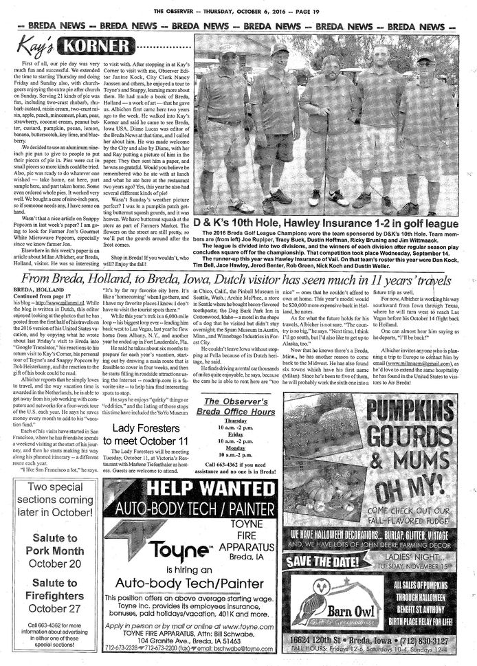 Milan Albecher, a Breda resident, arrived back at the local newspaper in 2016, which has now been merged into The Observer, Carroll County.