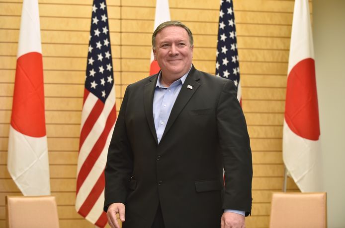 De voormalige Amerikaanse minister van Buitenlandse Zaken Mike Pompeo tijdens een staatsbezoek aan Japan in 2018.