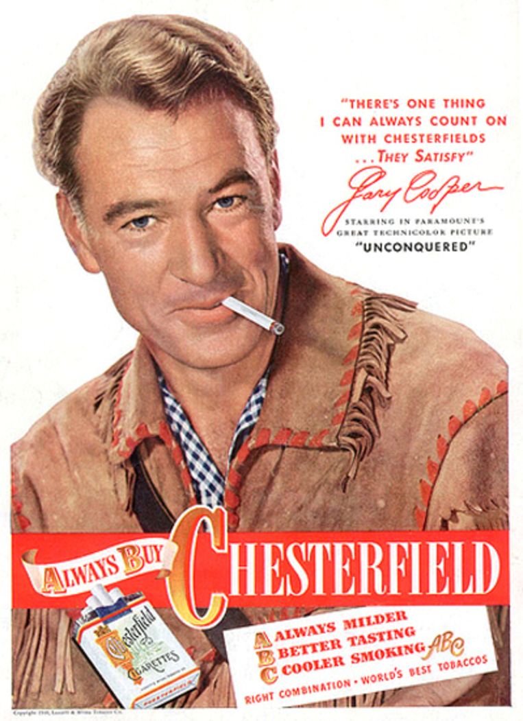 Ook van reclame voor sigaretten waren Hollywoodsterren als Gary Cooper niet vies. Beeld UNKNOWN