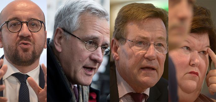 Charles Michel (MR), Kris Peeters (CD&V), Johan Van Overtveldt (N-VA) en Maggie De Block (Open Vld) ontvangen de bonden om 16.30 uur op het kabinet van de eerste minister.