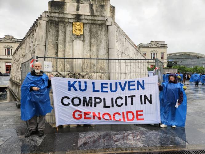 Ook op Martelarenplein klinkt protest tegen samenwerkingsverbanden Israëlische universiteiten: “KU Leuven medeplichtig aan genocide”
