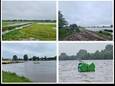 Hoogwater, van linksboven met de klok mee: de polder bij Oijen, de Maas bij Maren-Kessel, de Lithse Ham, en het pontje bij Megen .