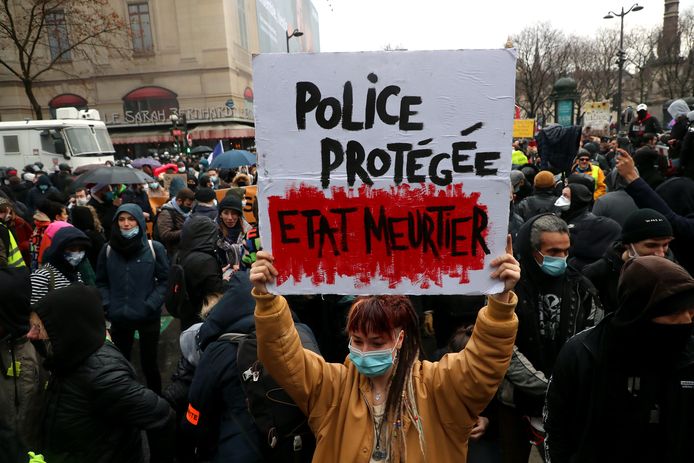 Demonstranten tijdens een eerder protest tegen de wet in december 2020 in Parijs.