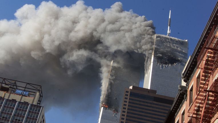 Twin Towers in New York tijdens de aanslag op 9/11. Beeld ap