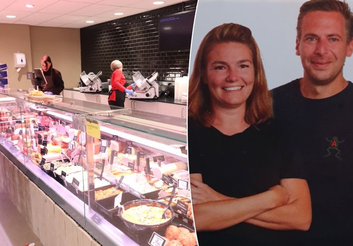 Nieuwe uitbaters Bo Verbeke en Steve Servotte stellen hun nieuwe versafdeling voor in supermarkt Carrefour