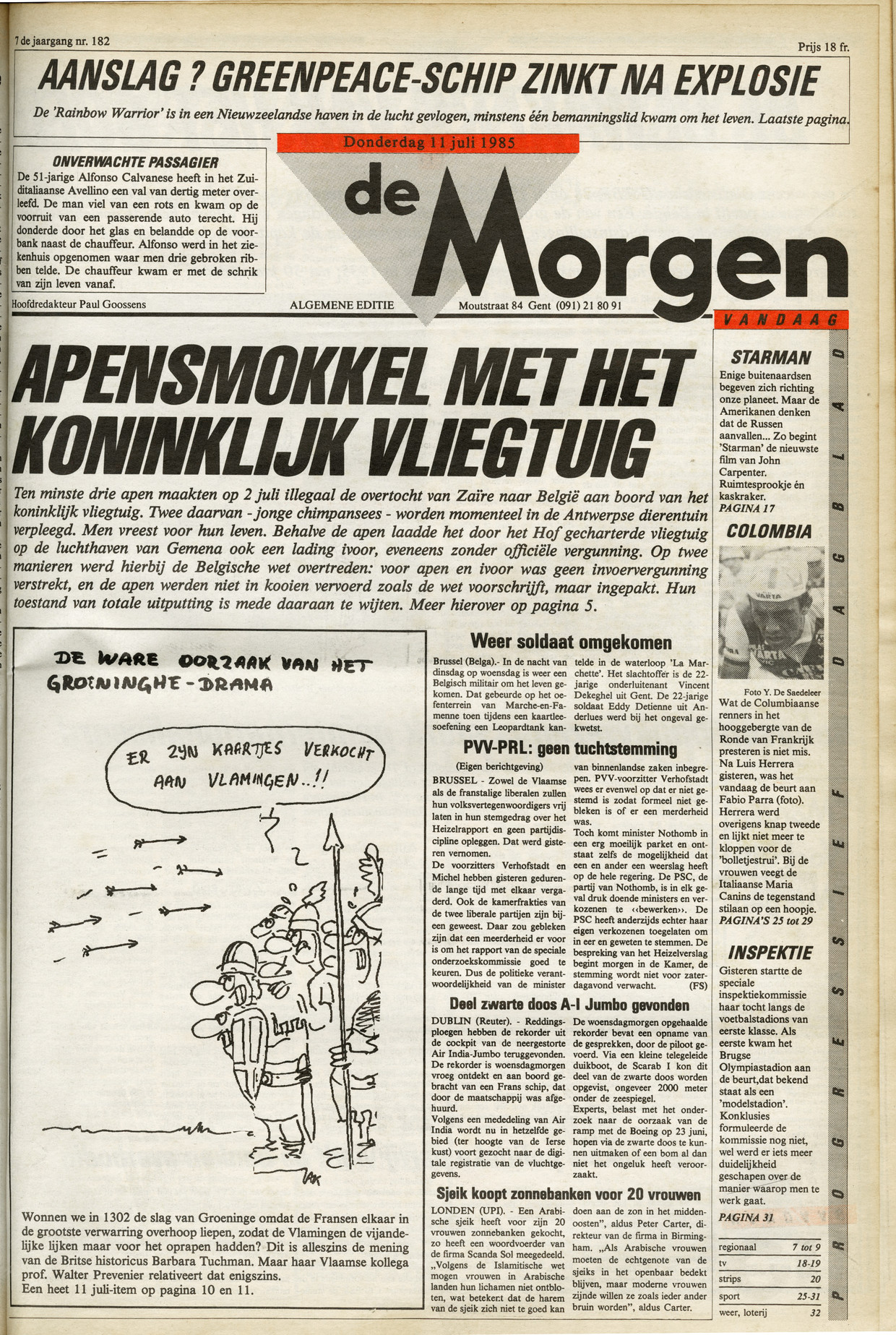 In juli 1985 kwam de aha-erlebnis van Michel Vandenbosch: de chimpansees die koning Boudewijn illegaal cadeau kreeg in Zaïre. 'De Morgen' pakte uit met het schandaal. Beeld de morgen