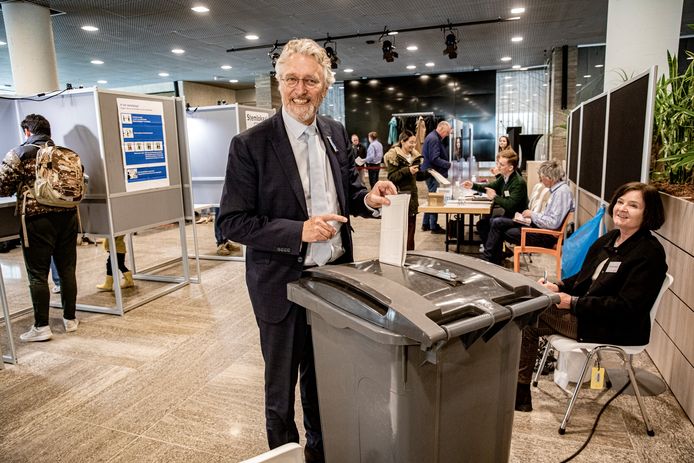 Burgemeester Jorritsma van de gemeente Eindhoven is vandaag gaan stemmen in het stadhuis waar diverse stemlokalen zijn ingericht.