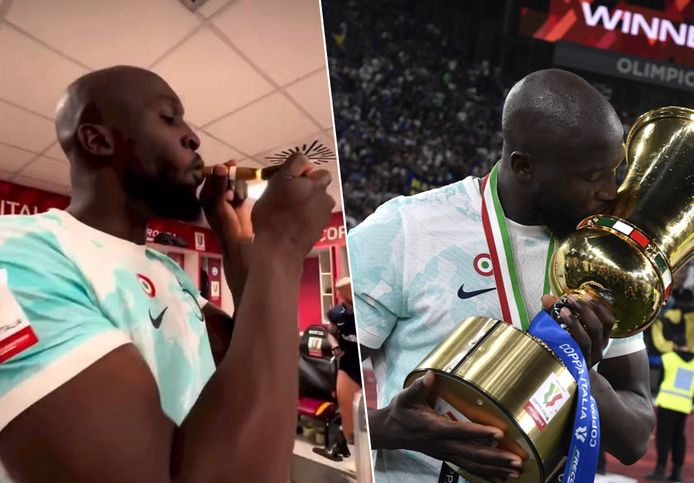 Romelu Lukaku à la fête après le sacre de l'Inter en Coupe d'Italie.