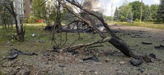 Russische aanval in Pervomaisk, in de Oekraïnse regio Charkiv. 