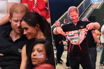Prins Harry krijgt speedo cadeau van Australische zwemteam, zijn vrouw Meghan kan er hartelijk om lachen