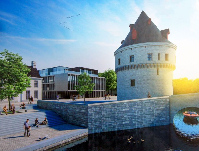 Een blik op de toekomstige nieuwe residentie, naast de linker-Broeltoren.