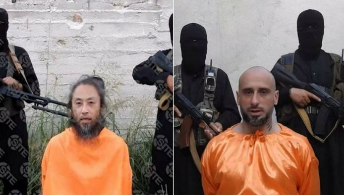 Yasuda dook in augustus nog op in een jihadistische video. Ook de ontvoerde Italiaan  Alessandro Sandrini (rechts) was toen te zien in een andere, gelijkaardige video.