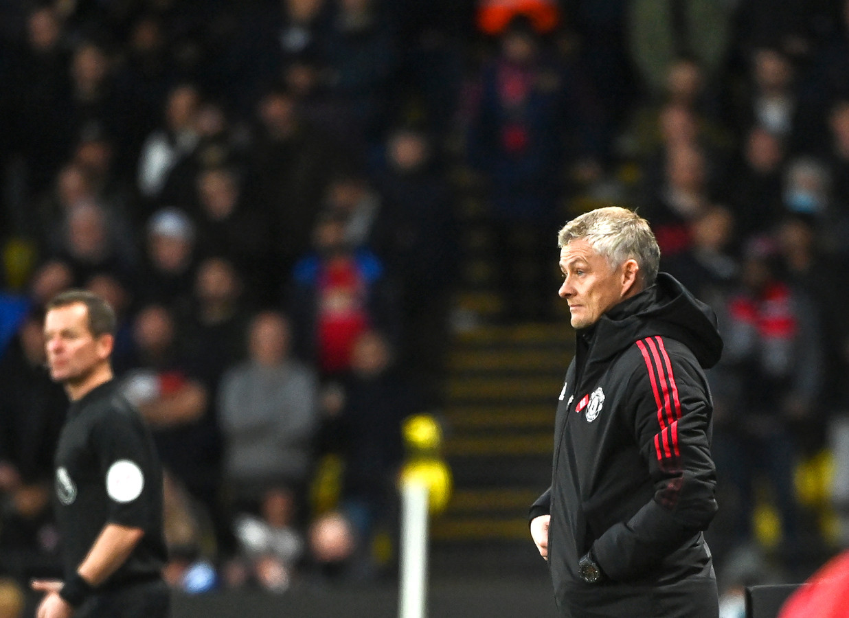 Ole Gunnar Solskjaer tijdens het duel met Watford FC.