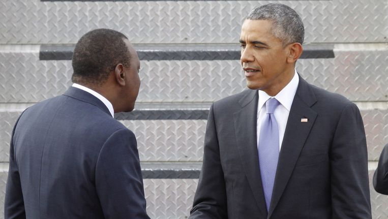 President Barack Obama met de Keniaanse president Uhuru Kenyatta. Beeld ap