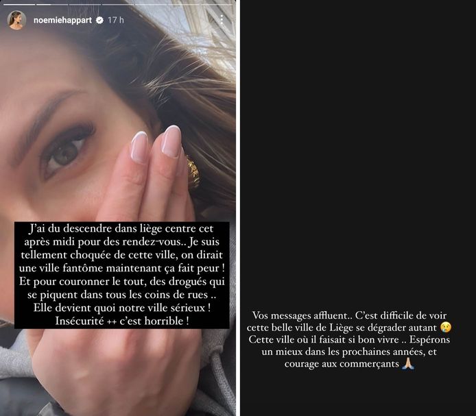 Noémie Happart a réagi à l'état de la Ville de Liège sur Instagram.