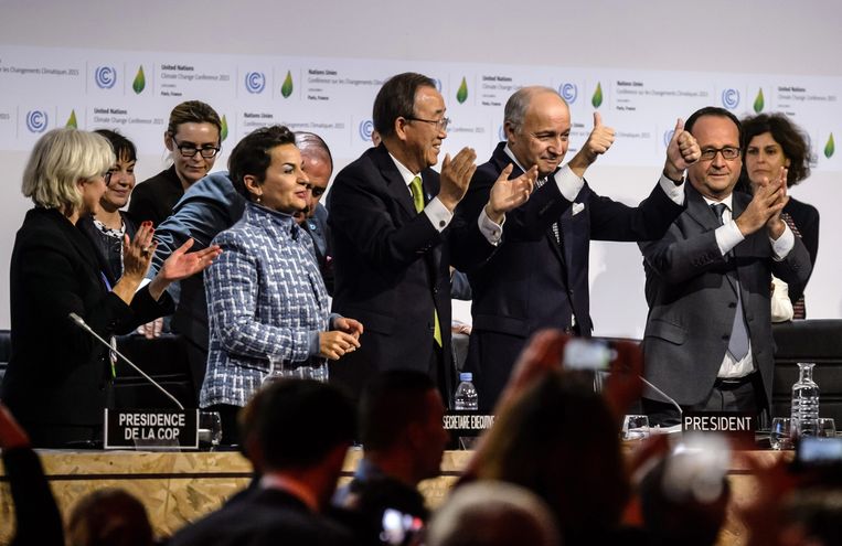 Vreugde over het bereiken van het klimaatakkoord in 2015. Beeld EPA