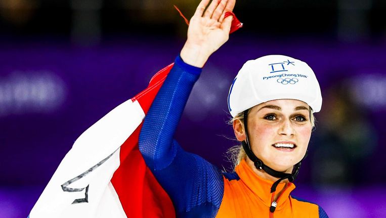 Irene Schouten na haar derde plaats op de massastart op de Spelen in Gangneung Beeld anp