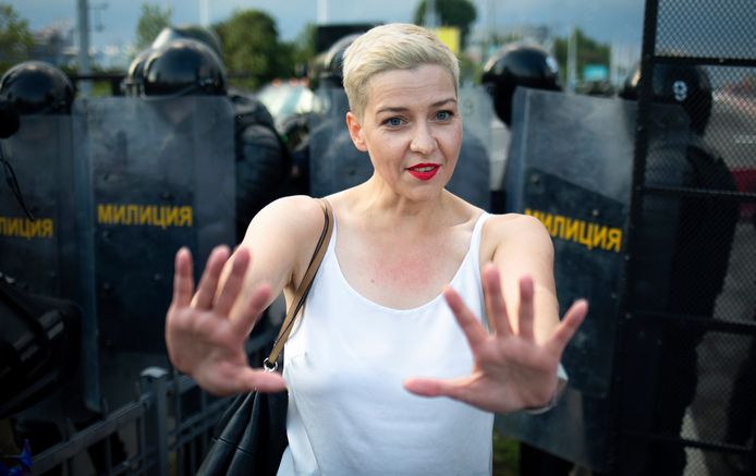 Maria Kolesnikova op 30 augustus 2020 tijdens een protestactie in de Wit-Russische hoofdstad Minsk.
