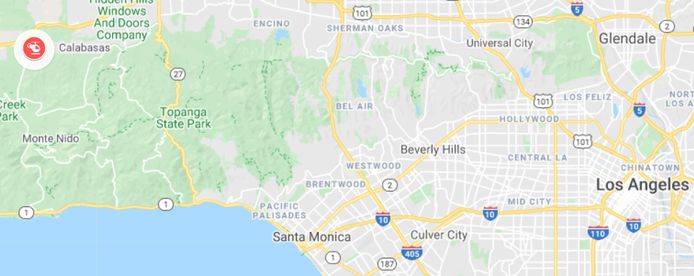 De exacte locatie waar de helikopter van Kobe Bryant neerstortte op zondag 26 januari om 09u47 lokale tijd, volgens LA County Sheriff's Department.