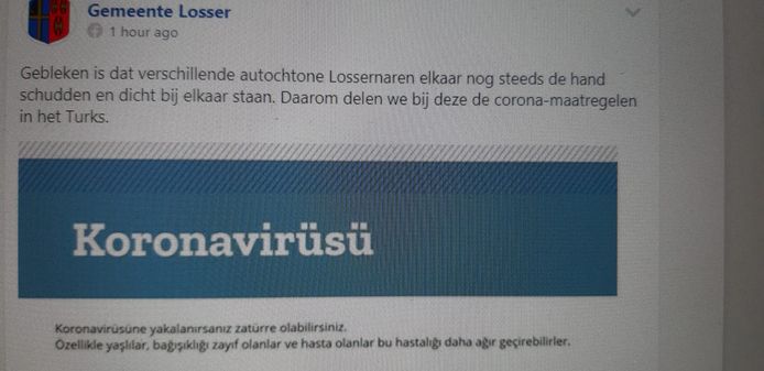 Een eerste oproep van de gemeente Losser, met nog een foutje erin: waar autochtone staat, moet allochtone staan.