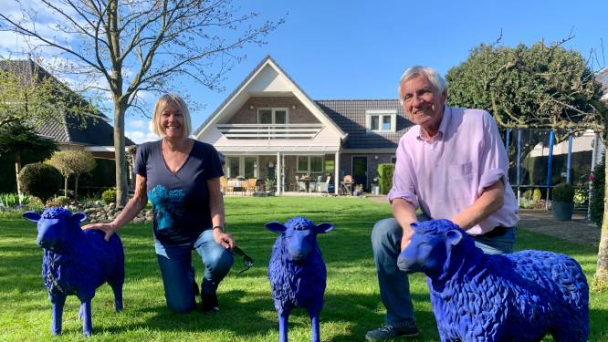 Als je de blauwe schapen van Janny en Bernhard eenmaal ziet, kun je er niet omheen