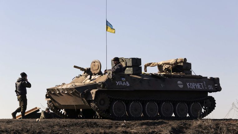 Oekraïense militairen bij Debaltseve. Beeld epa