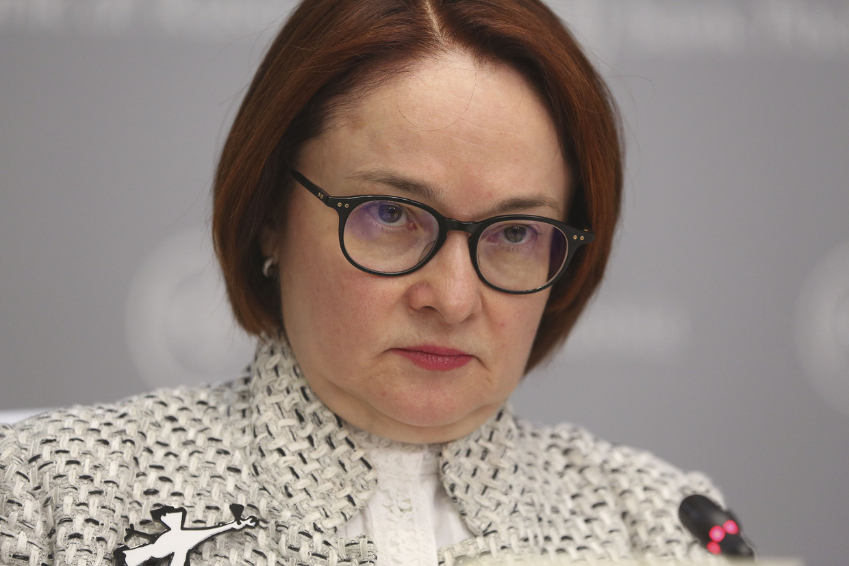 Elvira Nabioellina, gouverneur van de centrale bank van Rusland. Beeld Bloomberg via Getty Images