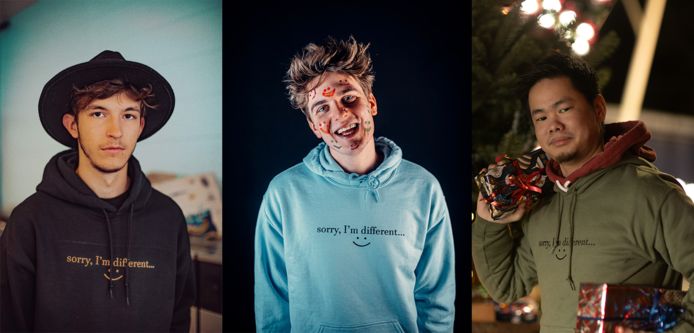 Lou Biesemans, Matthieu Caeymaex en Seppe Pauwels lanceerden de webwinkel ‘sorryimdifferent.be’