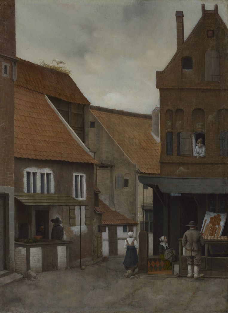 Straatje met een bakkerij bij een stadsmuur, vermoedelijk de Waterstraat in Zwolle (na 1646) door Jacobus Vrel.  Beeld Particuliere verzameling