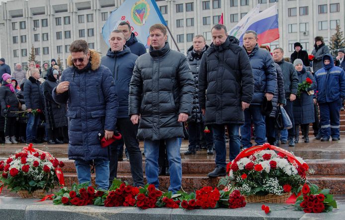 Een herdenkingsdienst voor de omgekomen Russische soldaten in de stad Samara