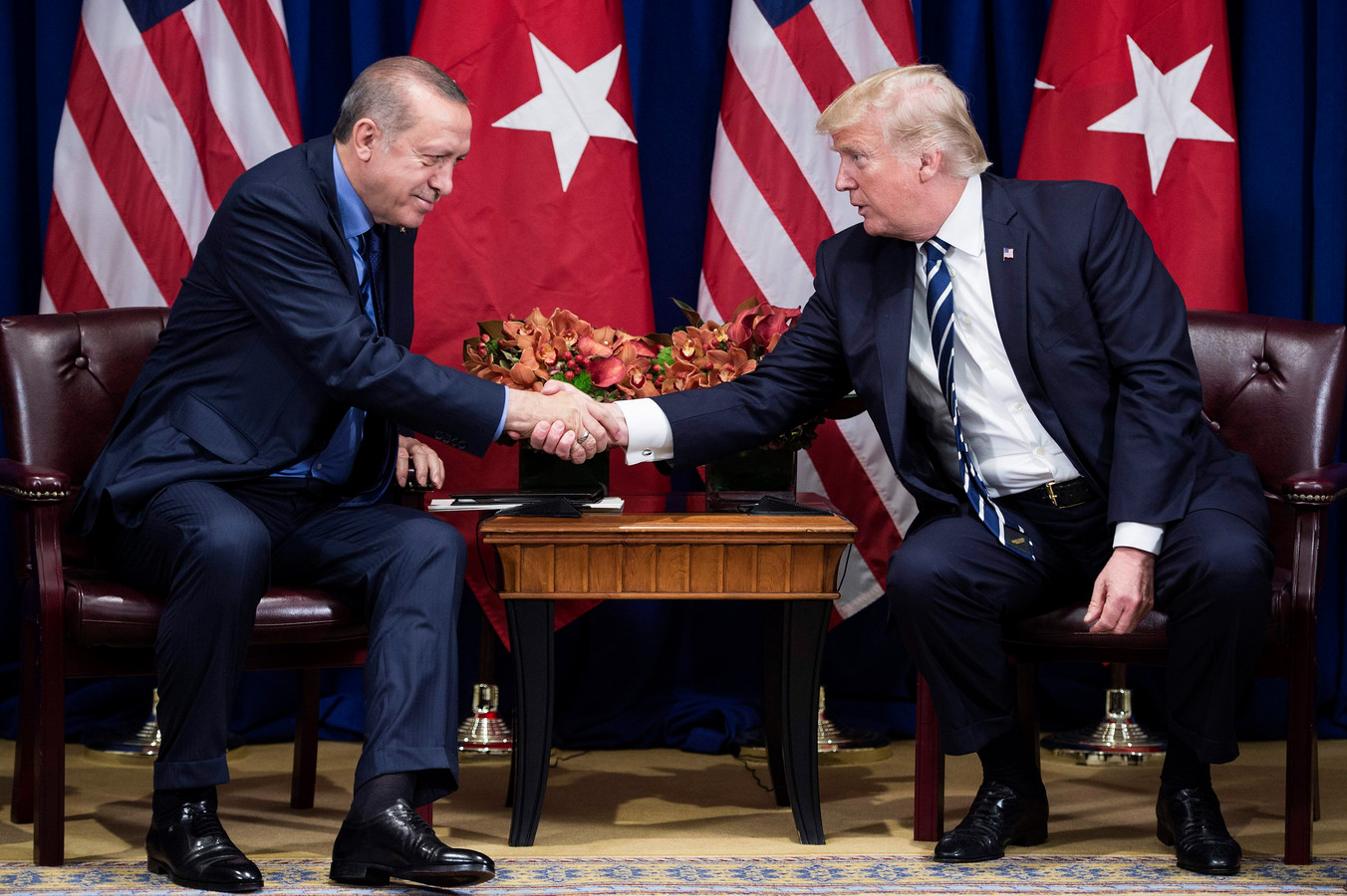 Turks president Erdogan en zijn Amerikaanse ambtsgenoot Trump ontmoetten elkaar vorige maand nog in de marge van de 72ste Algemene Vergadering van de VN in New York.