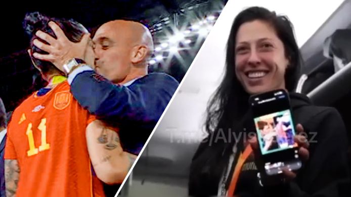 Luis Rubiales kuste Jennifer Hermoso vol op haar mond na de WK-finale. Die beelden werden door de speelster getoond in de spelersbus.