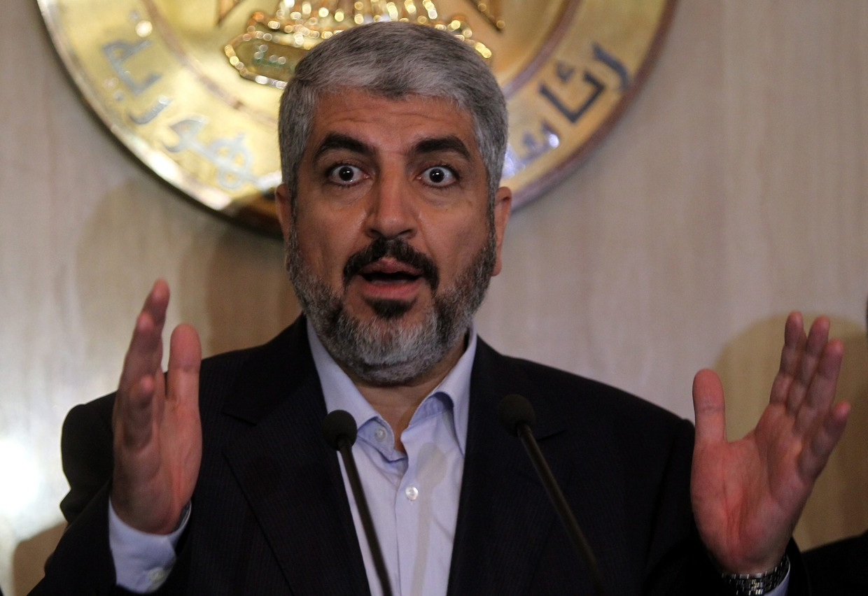 Khaled Meshaal, voorman van Hamas, tijdens een persconferentie twee jaar geleden. Beeld epa