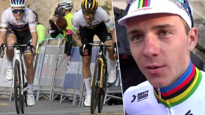 KIJK. Remco Evenepoel moet in sprint de duimen leggen voor Primoz Roglic, die zijn leiderstrui verstevigt