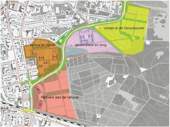 De Parklaan ingetekend op een kaart van de toekomstige indeling van de kazerneterreinen in Ede-Oost.