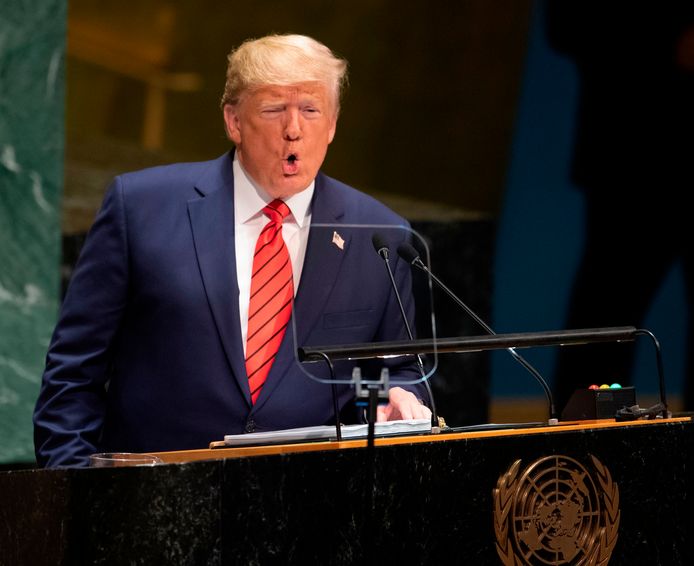 President Donald Trump tijdens zijn toespraak in het VN-Hoofdkwartier in New York