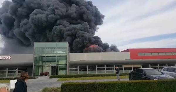 Hevige brand vlakbij munitie- en vuurwerkbedrijf in Belgische Pelt, rook trekt richting Nederlandse 
