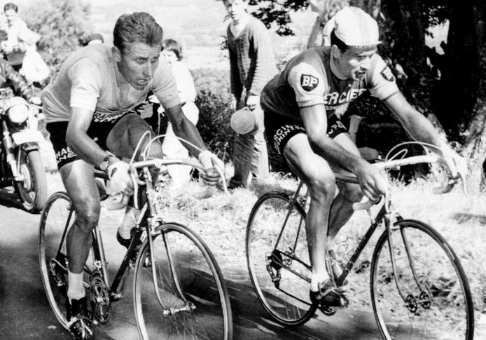 Met Jacques Anquetil tijdens de Tour van 1964.