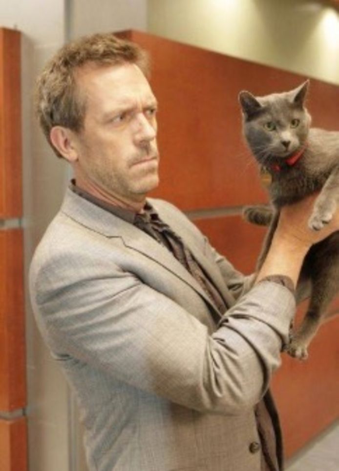 Hugh Laurie met zijn viervoetige tegenspeler in 'House M.D.'