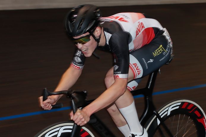 Milan Van den Haute in volle inspanning tijdens het BK omnium dat hij uiteindelijk als vierde afsloot.