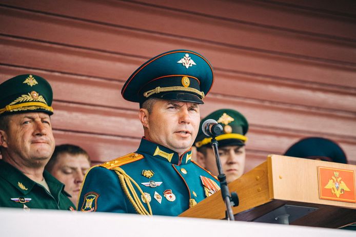 Generaal Vladimir Zavadski tijdens een toespraak in 2020.