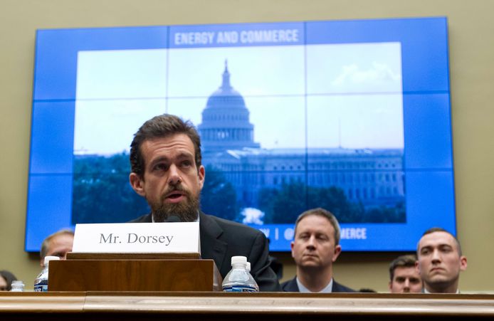 Twitter CEO Jack Dorsey getuigt in het Amerikaans Congres.