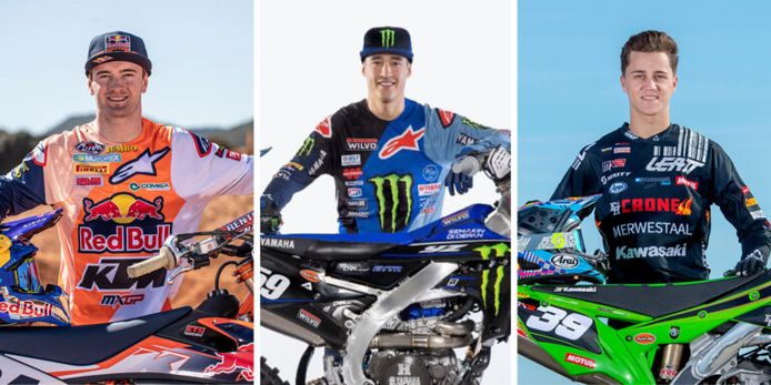 TeamNL voor het WK in Italië met v.l.n.r. Jeffrey Herlings (KTM), Glenn Coldenhoff (Yamaha) en Roan van de Moosdijk (Kawasaki).