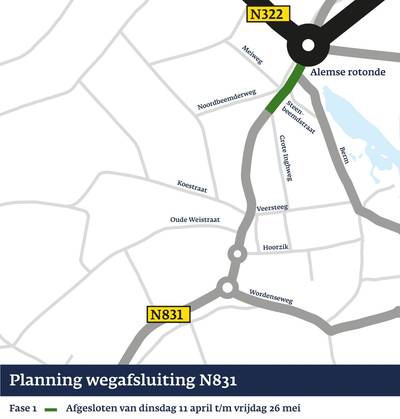 Na Pasen zes weken lang veel verkeershinder rond Velddriel vanwege wegwerkzaamheden